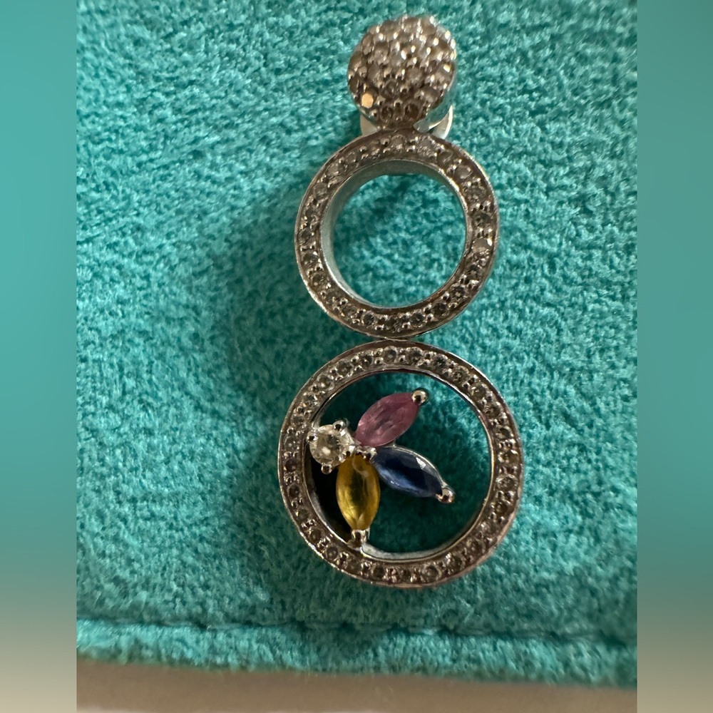 Elegant 14K gold Pendant with diamonds and Multicolor Gemstones